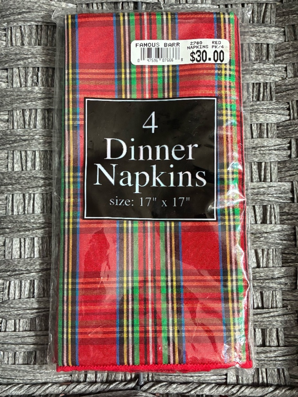BARDWIL LINENS SET OF 4 DINNER NAPKINS HOLIDAY RED PLAID CLOTH WASHABLE